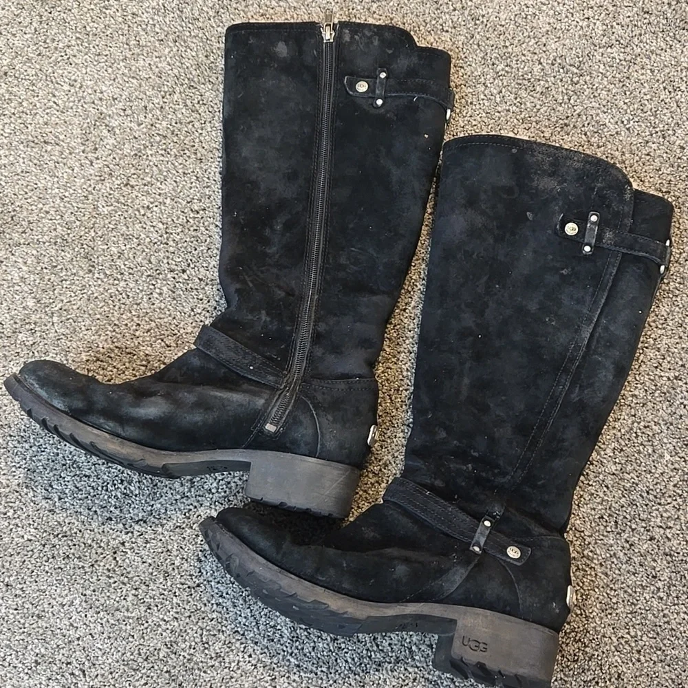 Ugg Australia Women's Jillian 3051 Black Suede Sheepskin Moto Boots Shoes Sz 9
